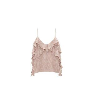 ZARA RUFFLED JACQUARD TOP BEIGE-PINK SIZE M | 8031/893